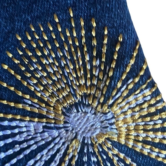 EMBROIDERED Floral Flare Leg Denim Blue Jeans #Bohemian Inspired - Picture 8 of 8